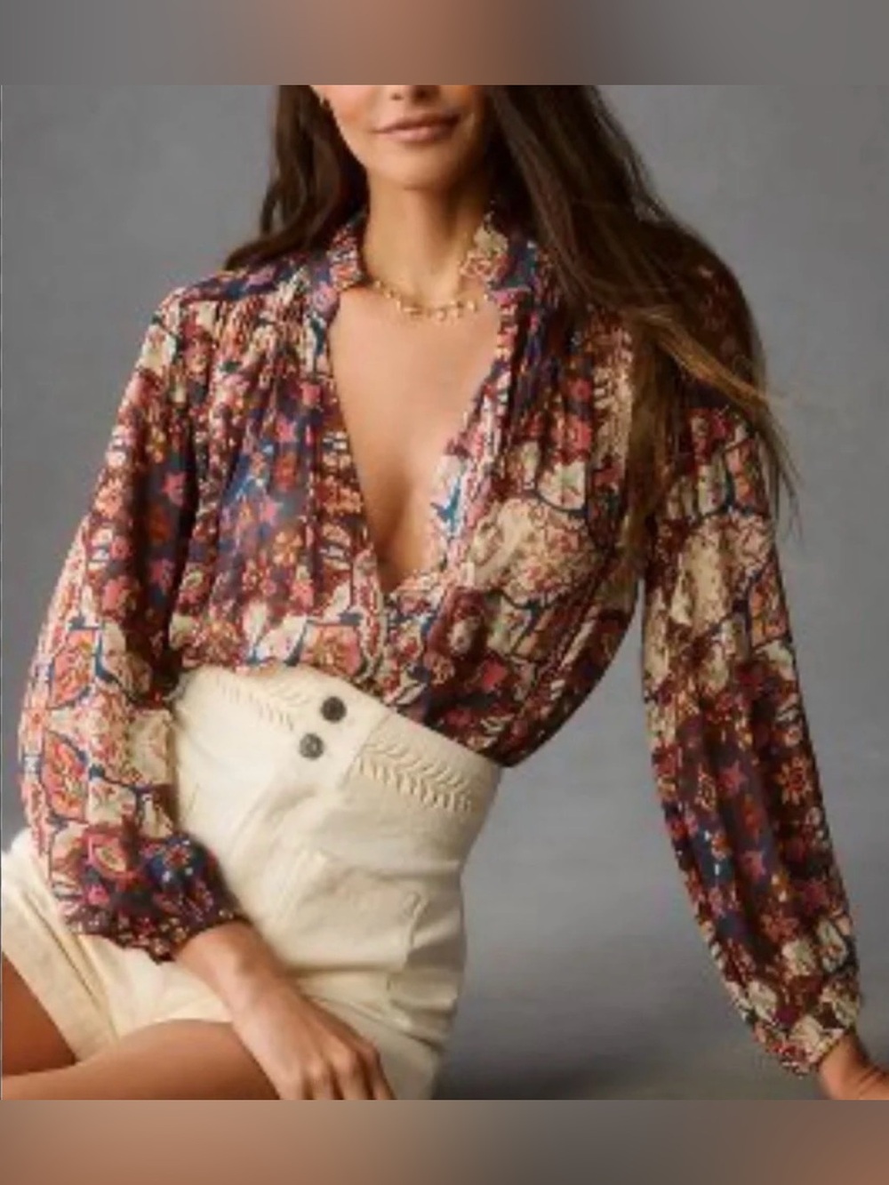 The Estela Sheer Printed Blouse by Anthropologie - Size S